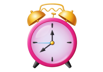 A Charming 3D Render of a Pink and Gold Alarm Clock with a Transparent Background, Perfect for Time Management Apps and Educational Materials on Punctuality
