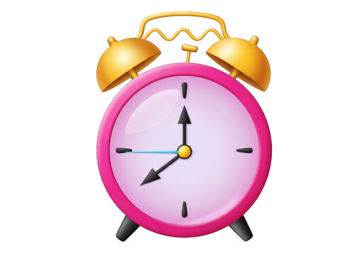 A Charming 3D Render of a Pink and Gold Alarm Clock with a Transparent Background, Perfect for Time Management Apps and Educational Materials on Punctuality