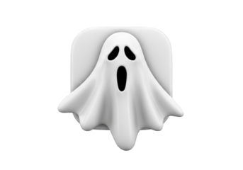 Ethereal Ghost Icon with a Square Backdrop Depicting a Supernatural App or Game Element for Halloween or Digital Design Projects with a Playful Theme