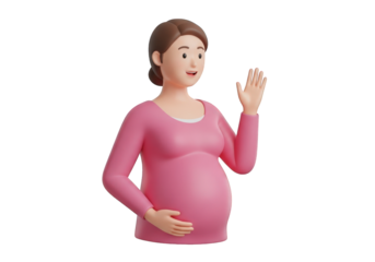 Smiling Pregnant Woman in Pink Waving Her Hand, Symbolizing Maternity, Expectation, and the Joy of Parenthood During Pregnancy and Anticipation of New Life