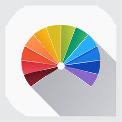 Obraz premium Colorful Sliced Wheel Abstract Circular Design with Orange Yellow Blue and Purple Segments