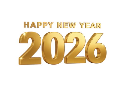 Golden 2026 New Year Greetings on Transparent Background A Festive Design Element for Holiday Projects and Seasonal Promotions with a Modern and Elegant Touch