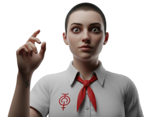 Striking 3D Render of a Woman with a Short Haircut and Intense Gaze, Set Against a Transparent Backdrop, Perfect for Conceptual Art and Character Design Projects