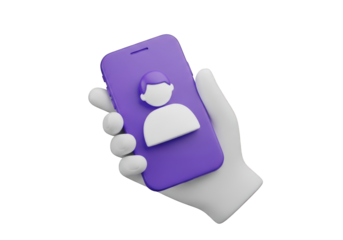Hand Holding Smartphone with User Profile Icon on Screen, Isolated on Transparent Background, Representing Mobile Communication and Social Networking