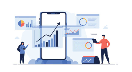 Analyzing business growth and performance trends through digital analytics tools and data visualization