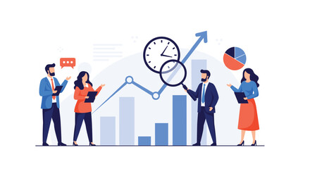 Professional business team collaborating on financial growth strategy analyzing performance metrics and data insights