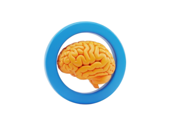 Orange Brain Inside a Blue Circle on Transparent Background, a Symbol of Intelligence, Knowledge, and Cognitive Function for Education and Healthcare