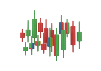 A Dynamic Candlestick Chart Displaying Market Trends, Featuring Green and Red Bars on a Transparent Backdrop, Ideal for Financial Analysis and Investment Presentations