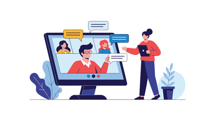 Obraz premium Digital collaboration platform facilitates team communication and project management across distances effectively