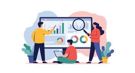 Analyzing business performance metrics with data visualization tools and expert team collaboration