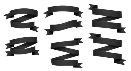 Black Ribbon Banners Set for Design and Decoration