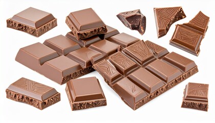 Delicious Swiss chocolate bars isolated on white. Great for food branding, dessert ads, and confectionery promotion.