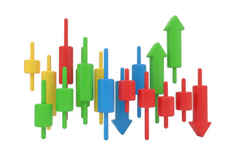 A 3D Render of a Stock Market Chart with Upward and Downward Arrows Against a Transparent Background, Ideal for Financial Reports and Investment Analysis