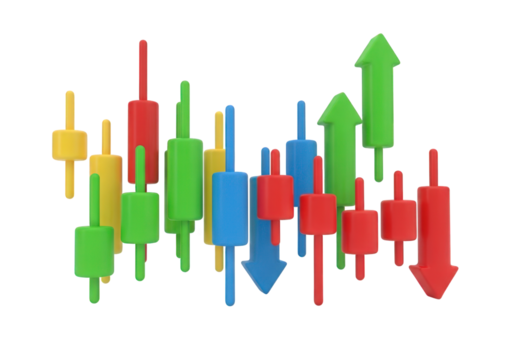 A 3D Render of a Stock Market Chart with Upward and Downward Arrows Against a Transparent Background, Ideal for Financial Reports and Investment Analysis