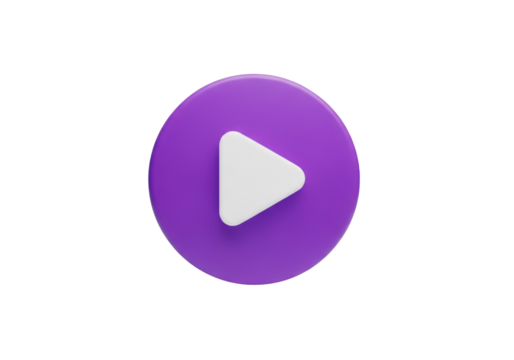 A 3D Render of a Play Button Icon in Purple Against a Transparent Backdrop, Ideal for Multimedia Projects and User Interface Design Elements - Powered by Adobe