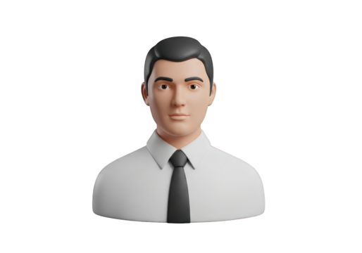 A 3D Render of a Professional Man in a White Shirt and Black Tie Against a Transparent Background, Ideal for Corporate Presentations and Business Visualizations - Powered by Adobe