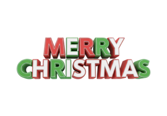 Festive 3D Typography Displaying the Phrase 'Merry' in Red and 'Christmas' in Green, Set Against a Transparent Background for Holiday-Themed Designs and Greetings