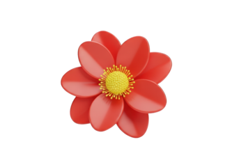 A Vibrant 3D Render of a Single Red Flower with a Yellow Center, Showcasing its Delicate Petals and Intricate Details Against a Transparent Background