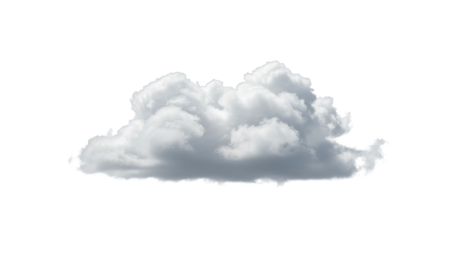 Pristine, isolated cumulus cloud with volumetric detail and subtle shadows, against a seamless transparent background, soft diffused light. Concept for cloud technology and data innovation
