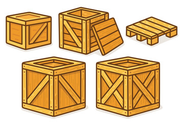 Wooden shipping crate designed for transporting and storing goods safely kawaii doodle flat 2D cartoon vector illustration