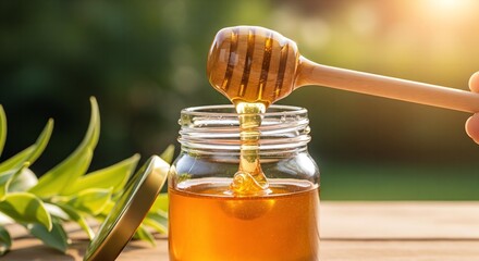 The Golden Thread: A Viscous Stream of Honey Dripping from a Dipper