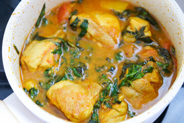 Indonesian homemade food, spicy basil chicken or ayam rica kemangi