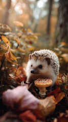 Obraz premium Little Hedgehog in Autumn Forest