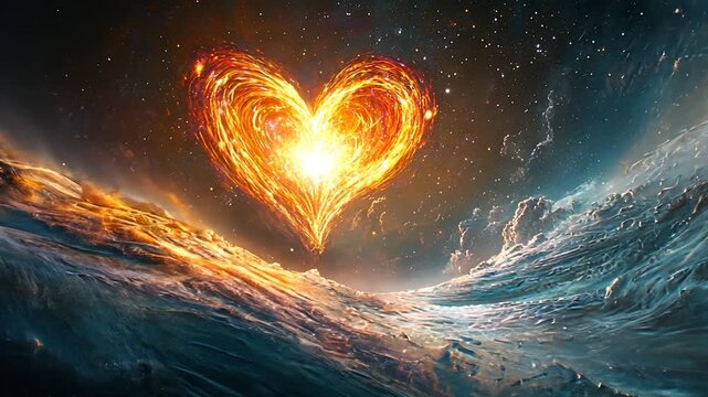 Fiery heart in a cosmos landscape