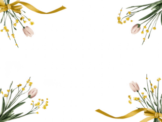 Delicate watercolor floral arrangement with yellow ribbon accents isolated on transparent background