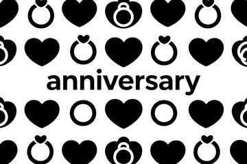 Vector seamless pattern with hearts, rings, and anniversary text.
