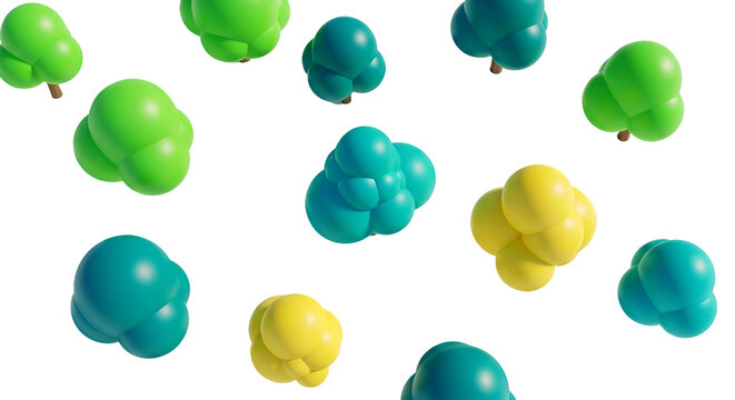Colorful Molecular Structures in Bright Green Blue and Yellow on Transparent Background