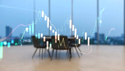 Abstract financial chart overlaid on a modern office