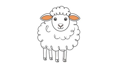 A charming, simple line drawing of a sheep, featuring a fluffy white body and orange ears, presented against a plain white background.
