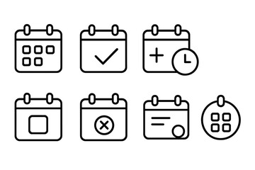 Calendar scheduling outline icon set. Planner, event, and date management icons collection. Linear symbols for appointment, agenda, reminder, deadline. Vector for web app UI UX.