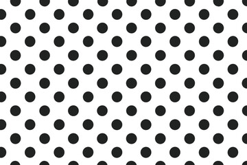 Seamless polka dot pattern with black circles on a white background. Simple vector geometric texture. Classic monochrome repeatable design for print, web, or fabric.