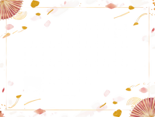 Elegant watercolor frame with japanese fan motifs isolated on transparent background