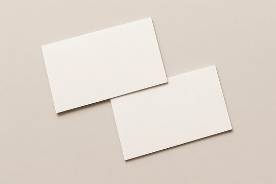 Flat lay blank stationery mockup with two white cards on beige background for presentation