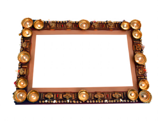 Ornate decorative frame with tealight candles illuminated warm glow isolated on transparent background