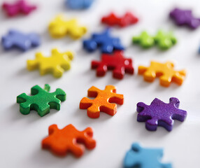 Obraz premium Colorful puzzle pieces on white background. Concept of autistic disorder