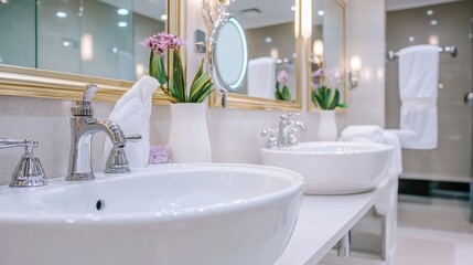 Elegant and Modern Bathroom Design with Dual Sinks and Stylish Decor Elements for Sophisticated Living Spaces