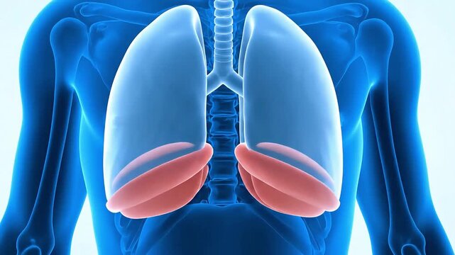 Human Lungs and Diaphragm Anatomy. 3D Medical Animation of the Respiratory System. Perfect for Healthcare, Science, and Educational Videos.
