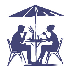 Couple or friends dining at cafe brush stroke style vector illustration