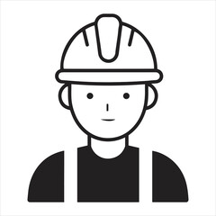 Friendly construction worker icon with hard hat and overalls ready for industrial work