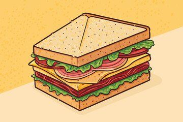 A classic club sandwich, neatly stacked with ham and cheese layers.