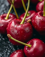Fresh Red Cherries with Water Drop
