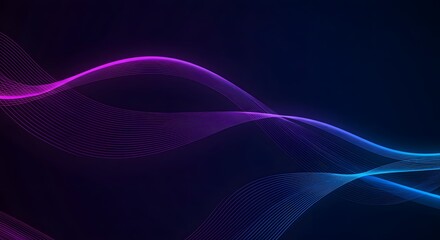 Abstract digital wave with glowing particles in purple and blue, creating a futuristic and dynamic background for technology and science concepts