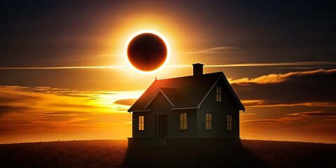 Solar Eclipse Silhouette: House Corona Architectural Photography