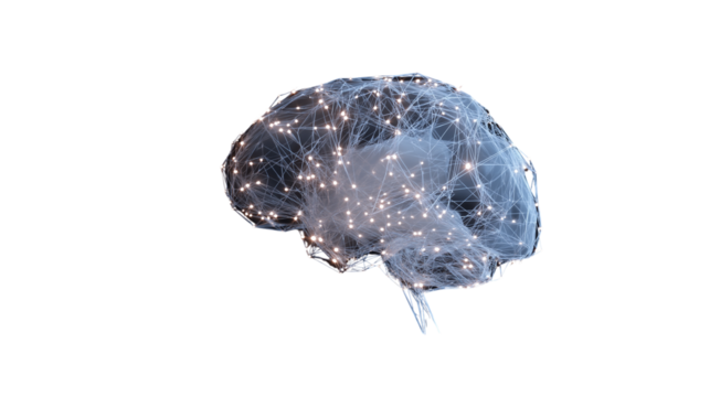 artificial intelligence concept, glowing neural network brain