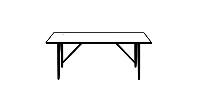 A simple, rectangular folding table is depicted in a straightforward line drawing against a plain white background.