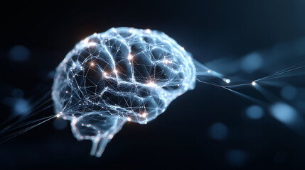 artificial intelligence concept, glowing neural network brain